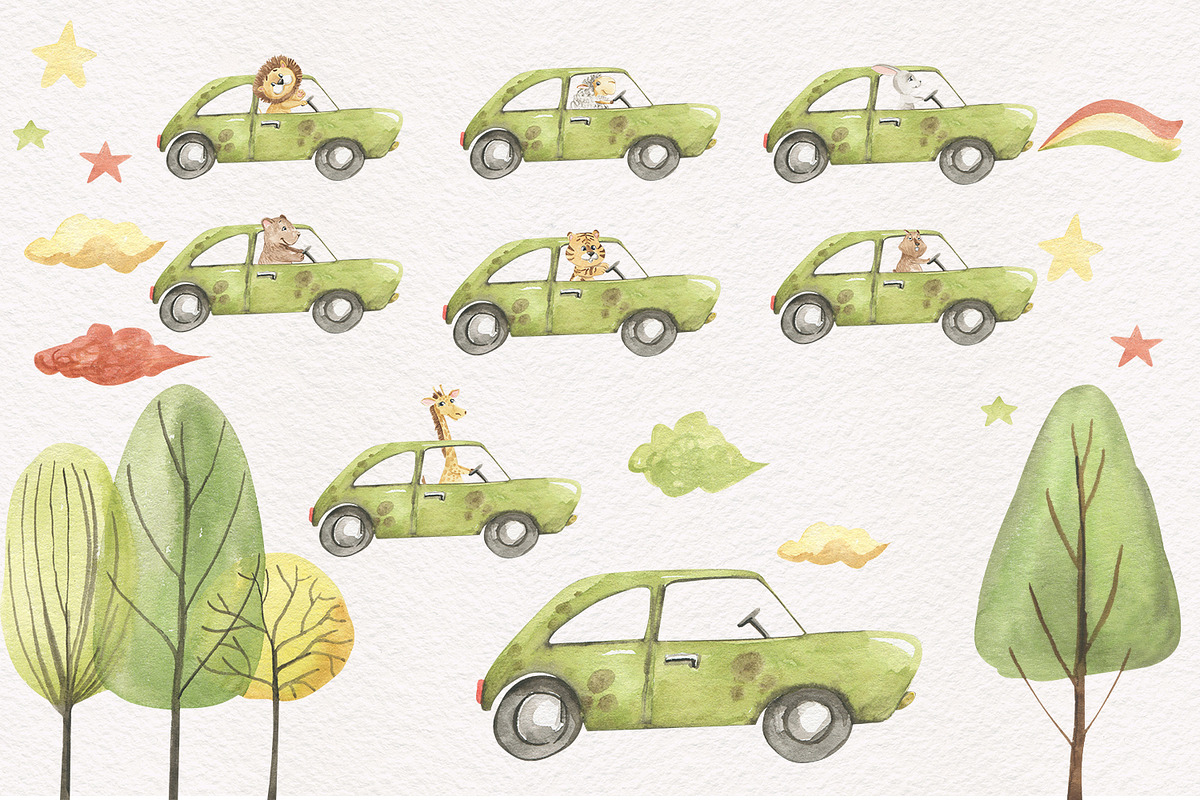 Animals in the car, an Illustration by Love Watercolor Store (Photo 6 of 15)
