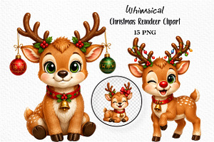 Whimsical Christmas Reindeer Clipart, a Seasonal Illustration by Craft Nest