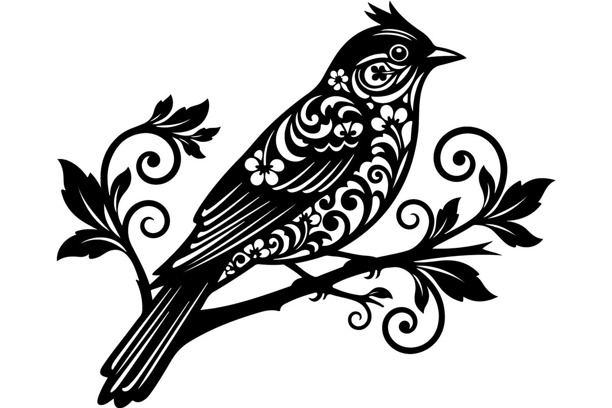 Birds on Branch Vector Collection, a Decorative Illustration by Designer_Momina (Photo 3 of 21)