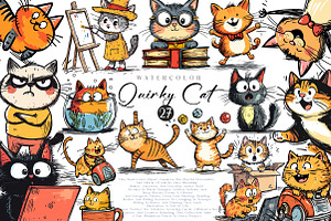 Quirky Funny Cat Clipart, an Illustration by CreationArt