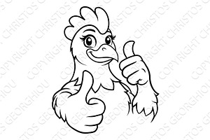 Thumbs Up Chicken Female Mascot Line, a Food Illustration by Christos Georghiou