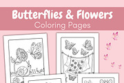 Butterflies & Flowers Coloring Pages, an Animal Illustration by SimoDigitalArt (Thumbnail 3 of 5)