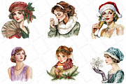 1920 Coquette Christmas Girls Clipar, an Illustration by DreamPrint404 (Thumbnail 5 of 7)