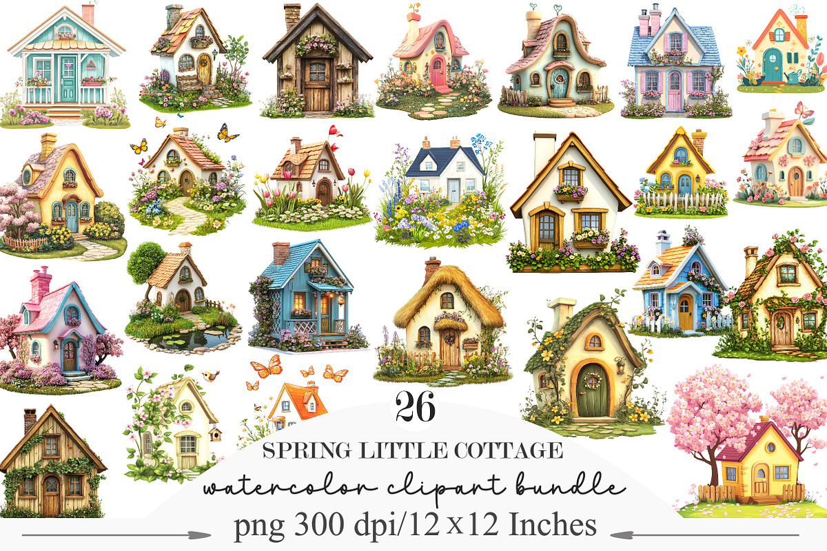 Spring Little Cottage Clipart, an Illustration by Designking (Photo 1 of 5)