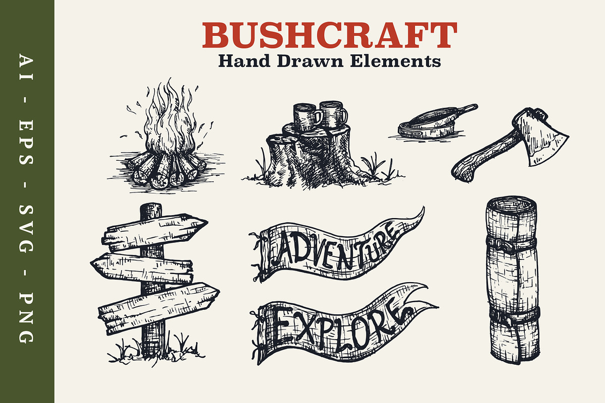 Hand Drawn Bushcraft Survival, an Illustration by Artolabs (Photo 3 of 6)