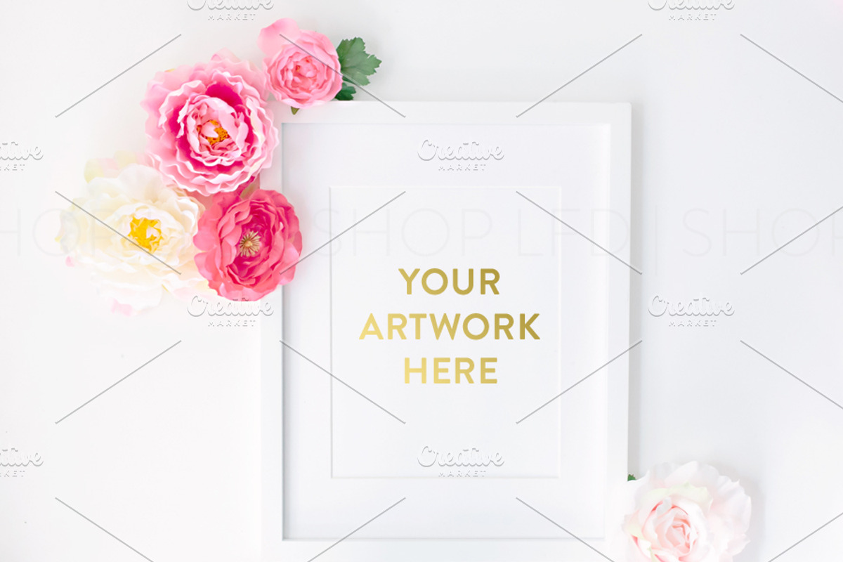 Styled Floral on White Frame Image, a Print Template by White Turquoise Co.