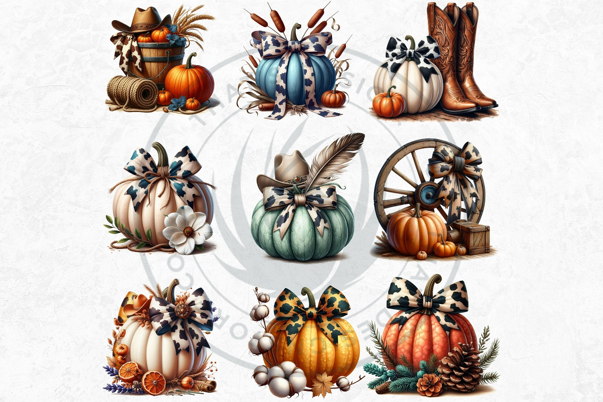 Fall Western coquette bow pumpkins, a Seasonal Illustration by ThatsDesignArt (Photo 9 of 10)