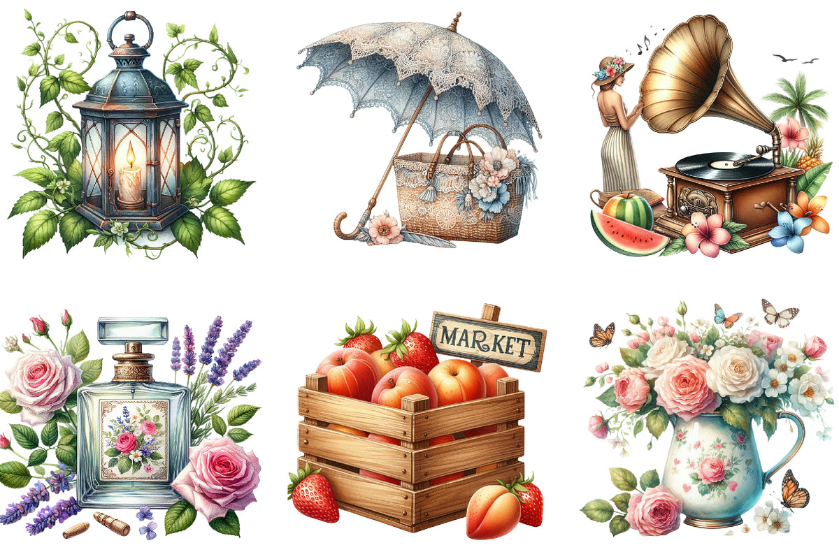 Vintage Summer Decorations Clipart, a Seasonal Illustration by DreamArtGraphic (Photo 2 of 4)