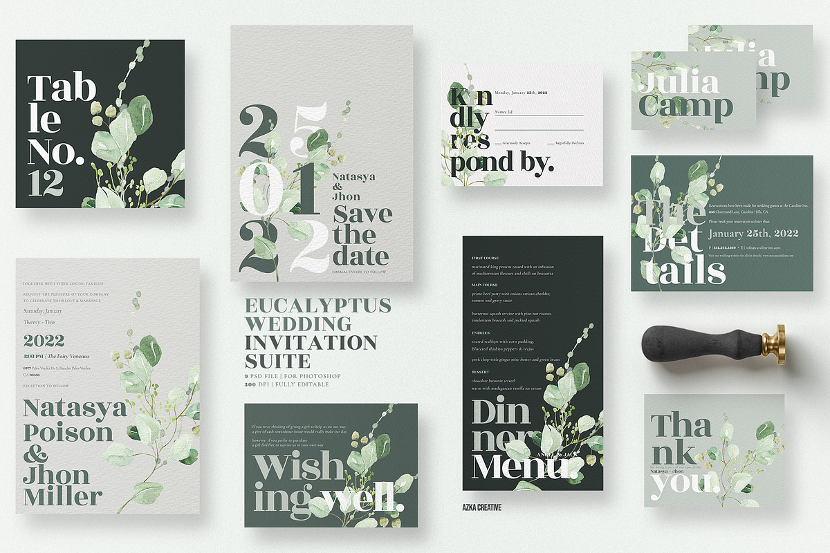Eucalyptus Wedding Invitation Suite, an Invitation Template by Azka Creative (Photo 1 of 6)