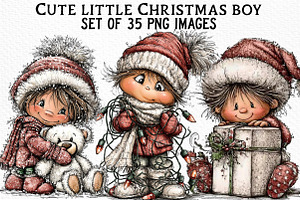 Cute little Christmas boy Clipart, an Illustration by Craft Nest