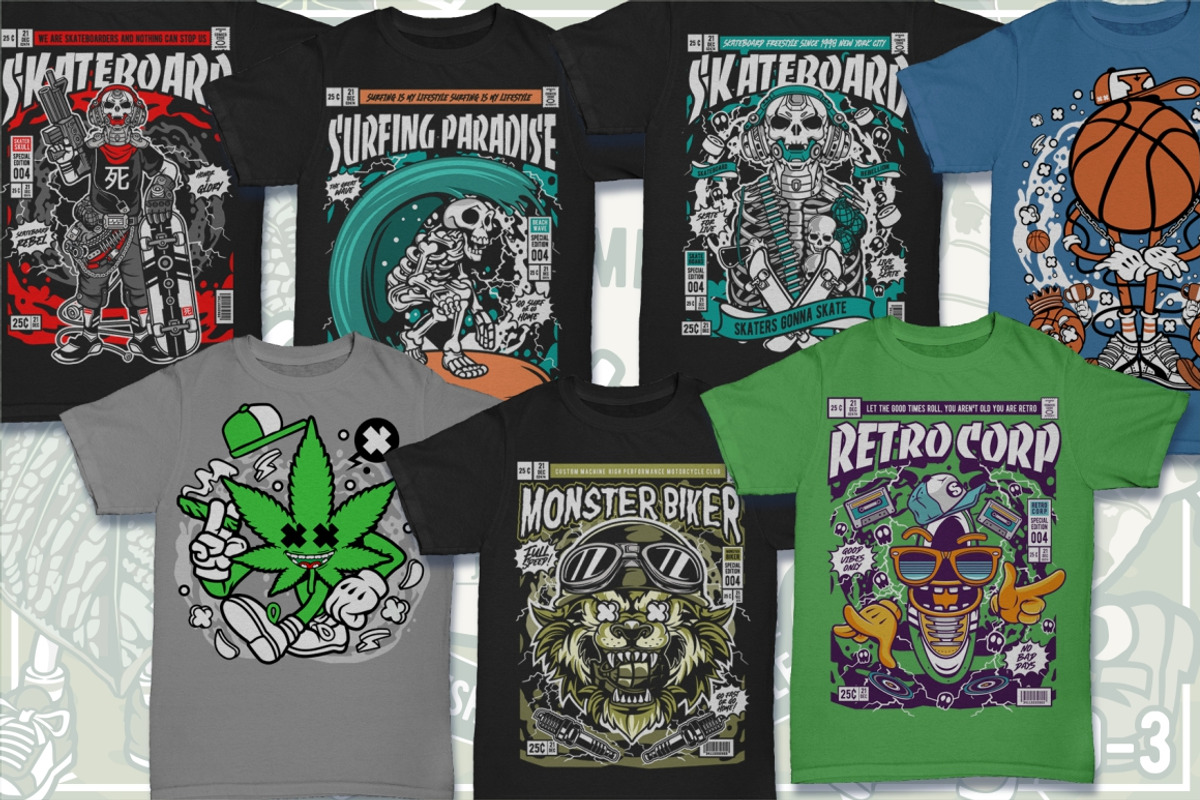 100 Cartoon Tshirt Designs Bundle #9, an Illustration by roach_graphic (Photo 6 of 17)