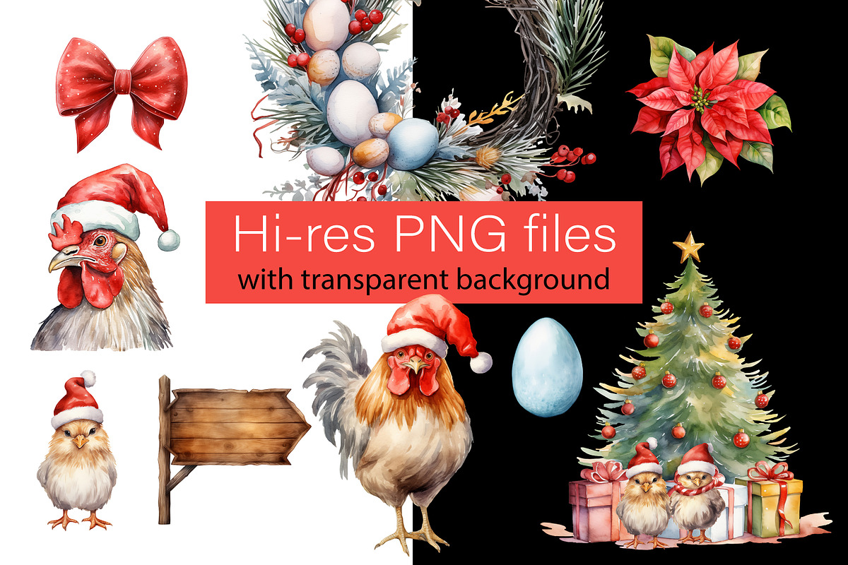 Christmas Chicken Watercolor Clipart, an Animal Illustration by ArtIrisArt (Photo 3 of 6)
