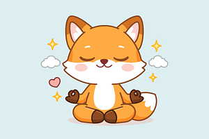 Peacefull Meditation Fox Chibi Style, an Animal Illustration by Artpon Illustration
