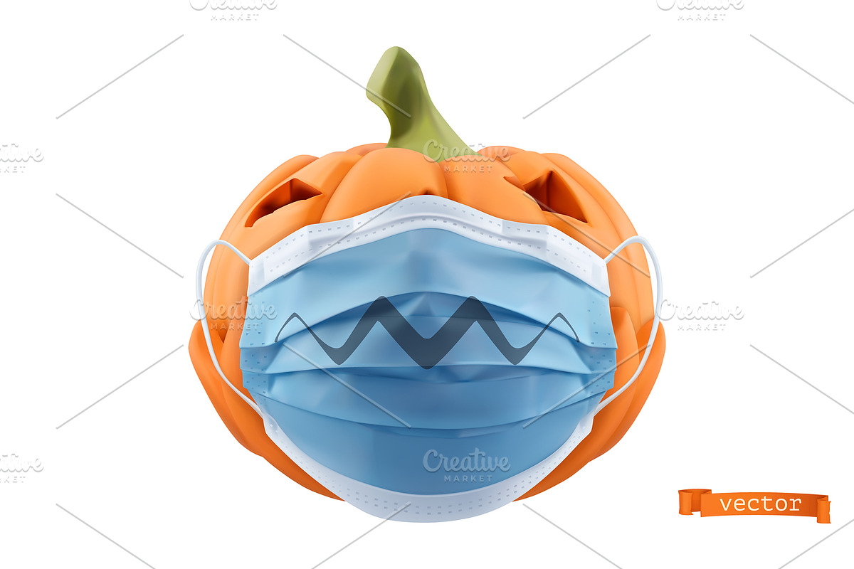 Pumpkins in surgical masks, vectors, an Icon by Allevinatis Studio (Photo 2 of 3)