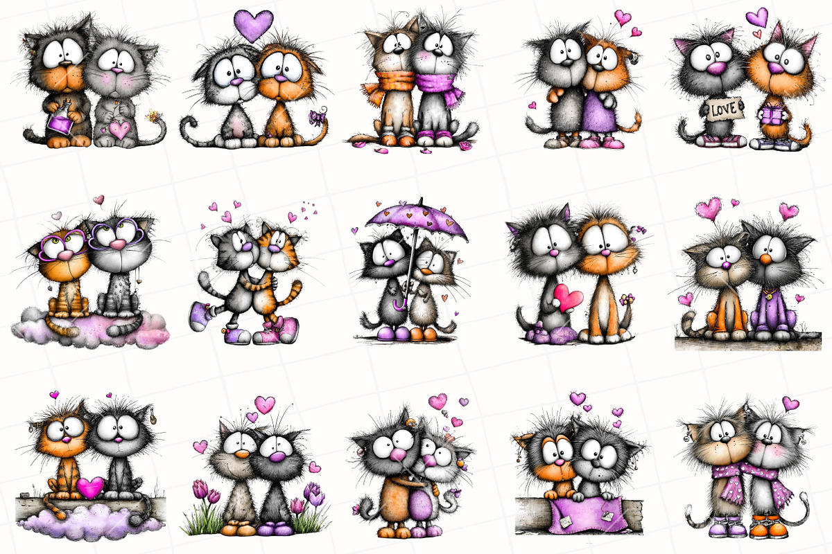 Valentine Romantic Cat Couple Clipar, an Illustration by OK Design (Photo 3 of 6)