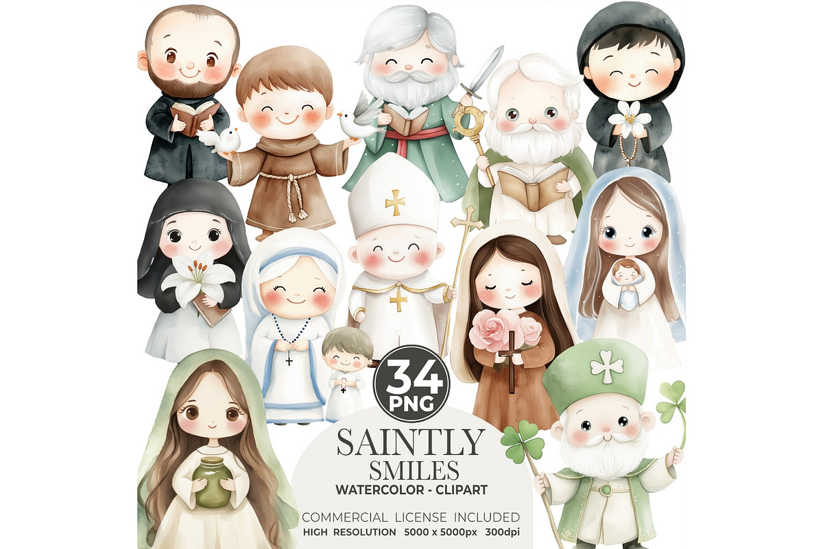 Watercolor Saints Clipart, an Illustration by CharmClipart (Photo 1 of 7)