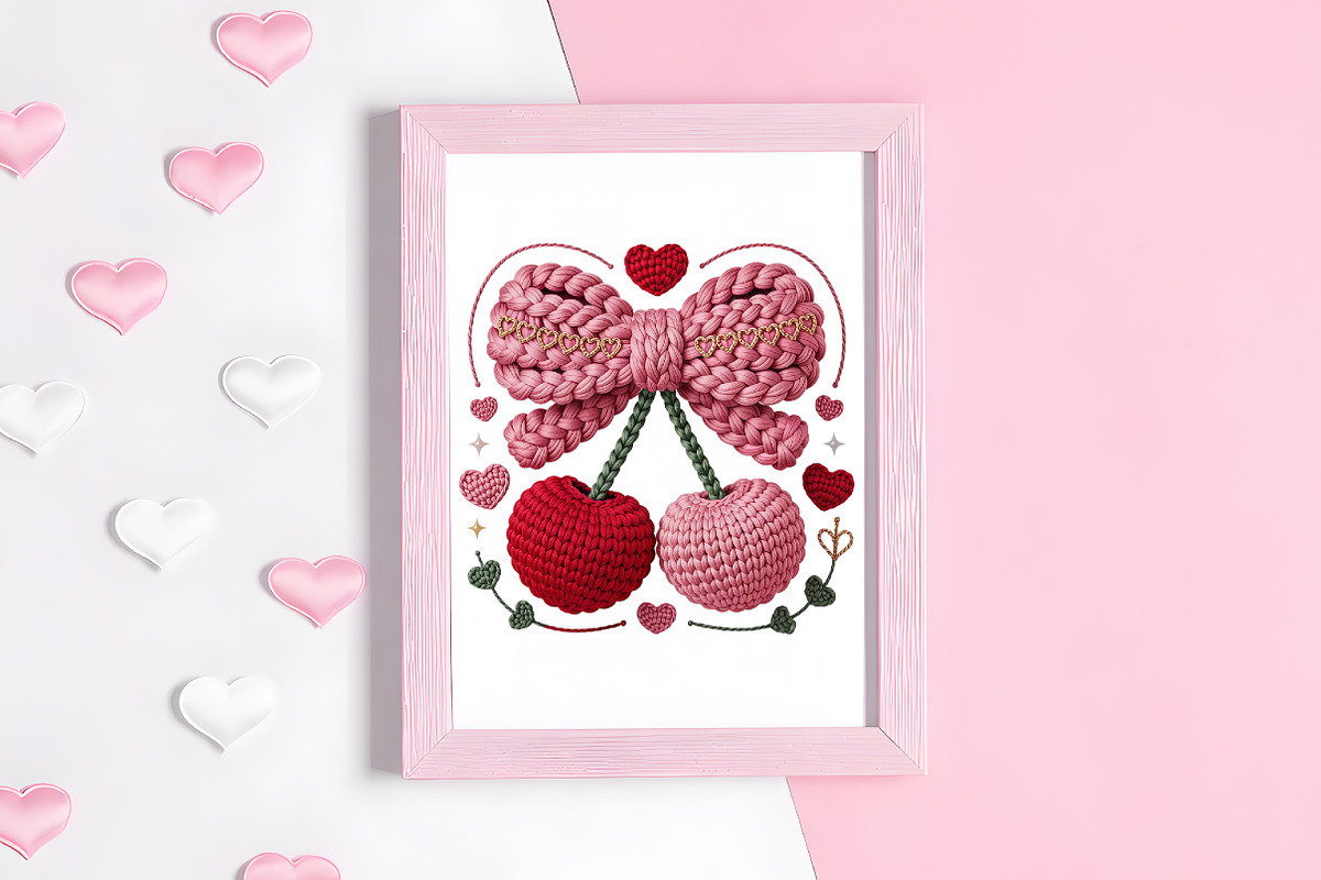 Crochet Valentines Day Cherry PNG, an Illustration by CraftArtStudio (Photo 4 of 4)