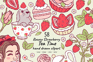 Rococo Strawberry Tea Time Clipart