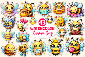 Kawaii Cute Bee Stickers Bundle, an Illustration by Dream Creation