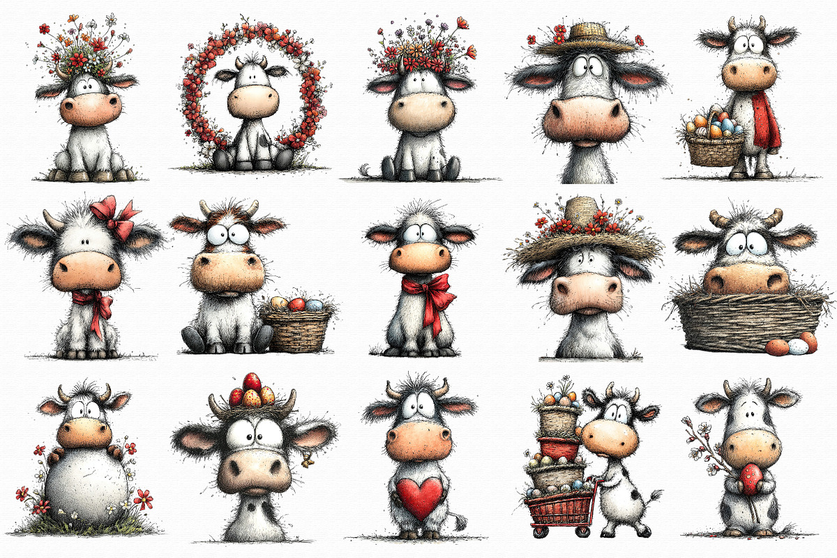 Whimsical Easter Cow Clipart, an Illustration by Libby Wishes (Photo 2 of 6)