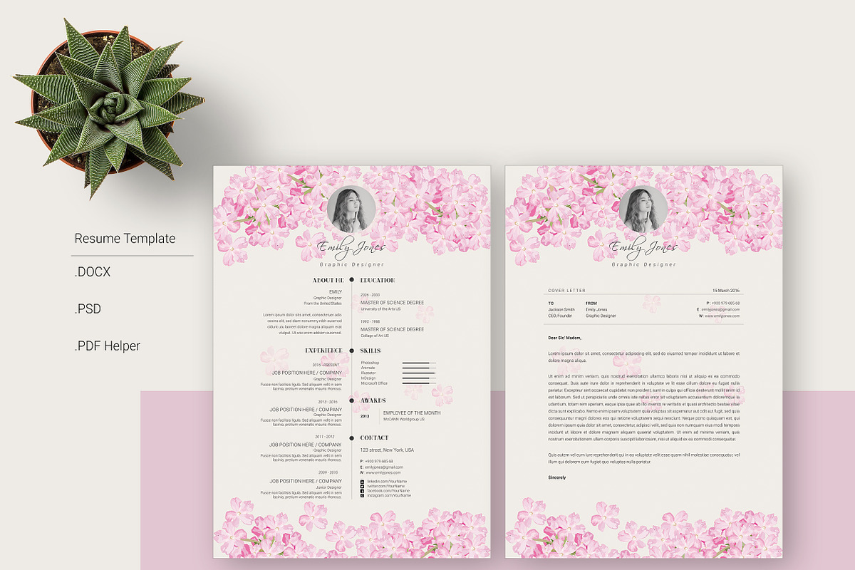 Floral Simple CV-Resume Template *C, a Resume Template by Showy68 Template (Photo 1 of 5)