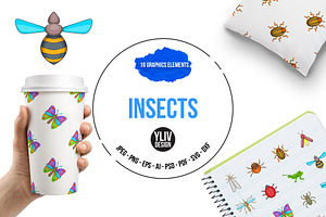 Insects Icons Set, Cartoon Style