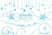 Teal & Mint Watercolor Star Clipart, an Illustration by ClipartBrat Graphics (Thumbnail 1 of 5)