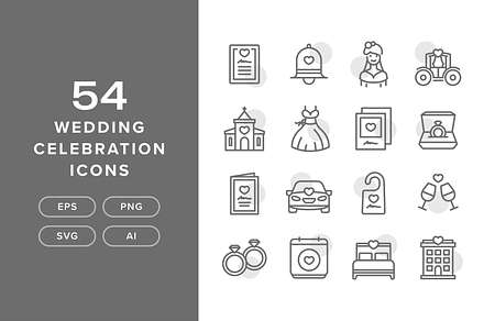 54 Wedding Celebration Icons, a Duotone Icon by Furnace