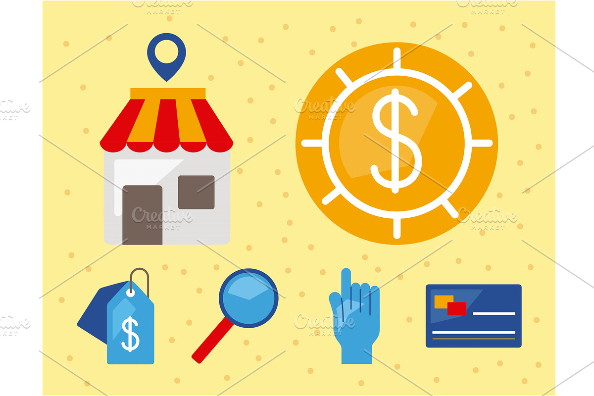 six ecommerce business icons, an Object Illustration by studiogstock