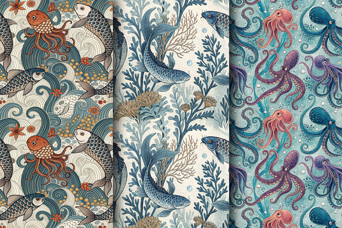 Seamless Pattern Set Sea Creatures, a Pattern Graphic by Designs by Helen Trupak (Photo 3 of 11)