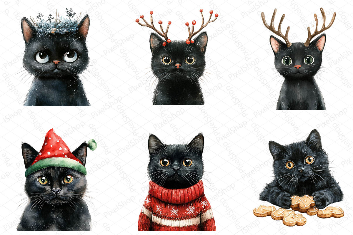 Christmas Funny Black Cat Clipart, an Illustration by DreamPrint404 (Photo 5 of 6)