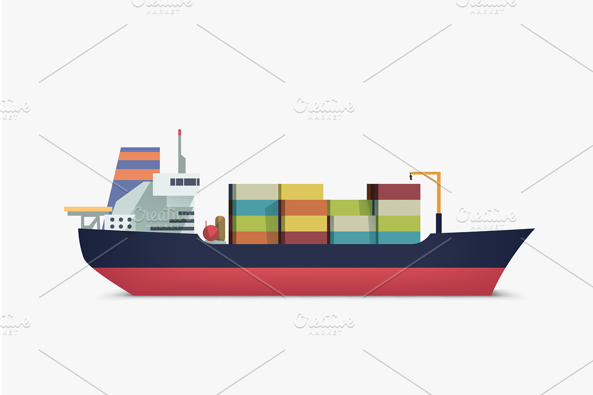 cargo container ship side view on, a Transportation Illustration by IfH
