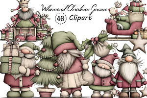 Whimsical Christmas Gnome Clipart, an Illustration by Creative Art