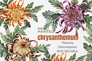 Watercolor flowers Chrysanthemum, a Decorative Illustration by Artcard Watercolor (Thumbnail 1 of 5)