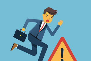 Man in suit running warning sign, a Person Illustration by SouravDesign