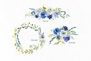 White & Blue Watercolor Flowers Rose