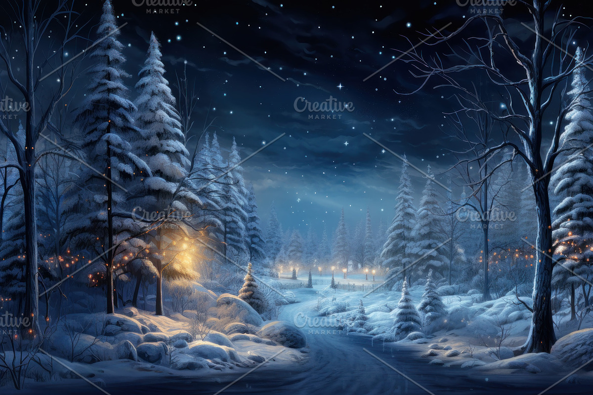 Winter forest at Christmas night, dr, an Illustration by Lopatin Photo