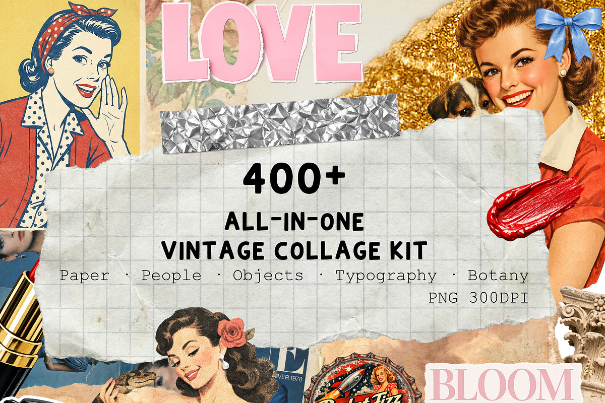 Vintage Creative Collage Kit 400+, an Object Graphic by DreamoraArt (Photo 1 of 18)