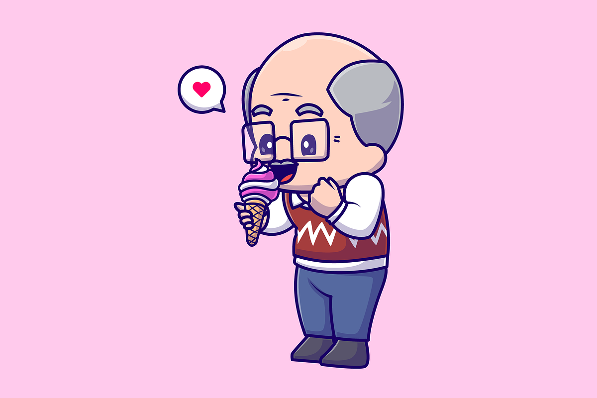 Cute Grandfather Eating Ice Cream, a Person Illustration by Catalyst Labs
