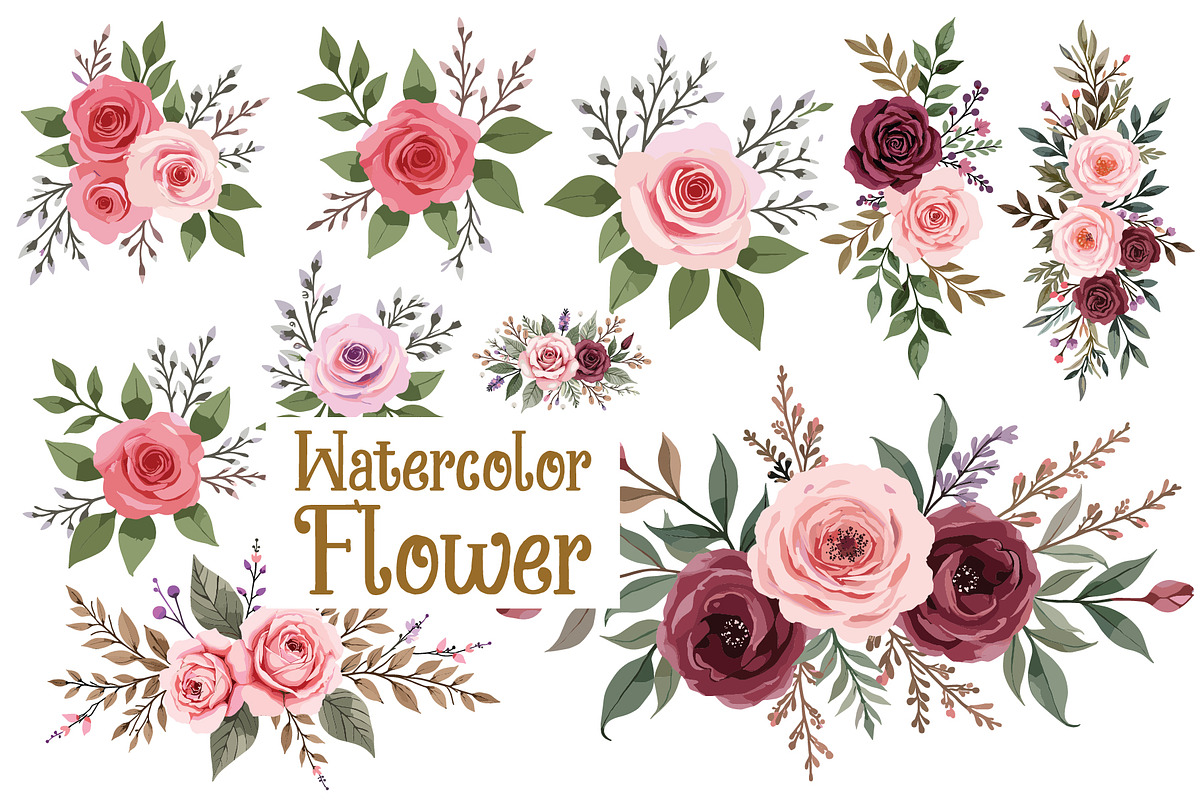 Rose Watercolor Floral Set, an Illustration by balal