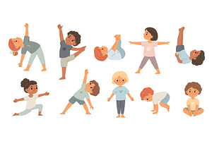 Children practice yoga. Funny kids, a Sport Illustration by YummyBuum