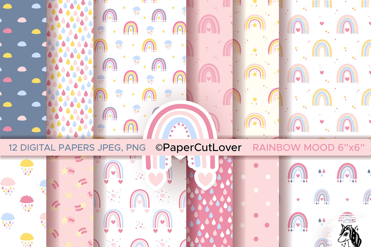Rainbow Nursery Digital Paper Set, a Pattern Graphic by Eereen Studio