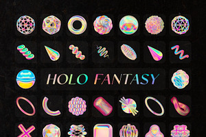 Holo Fantasy Abstract 3D PNG Shapes