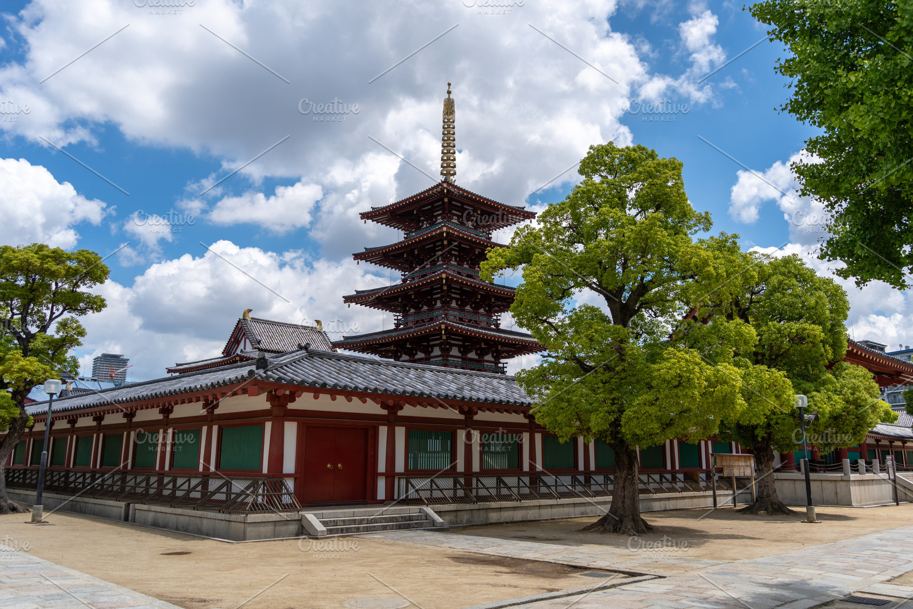 Main gate and pagoda of Shitenno-ji Temple in Osaka, Japan, an Architecture Photo by GoodGoods