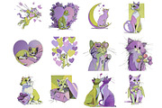 Whimsical Valentine Cats Clipart, an Illustration by DreamArtGraphic (Thumbnail 4 of 4)