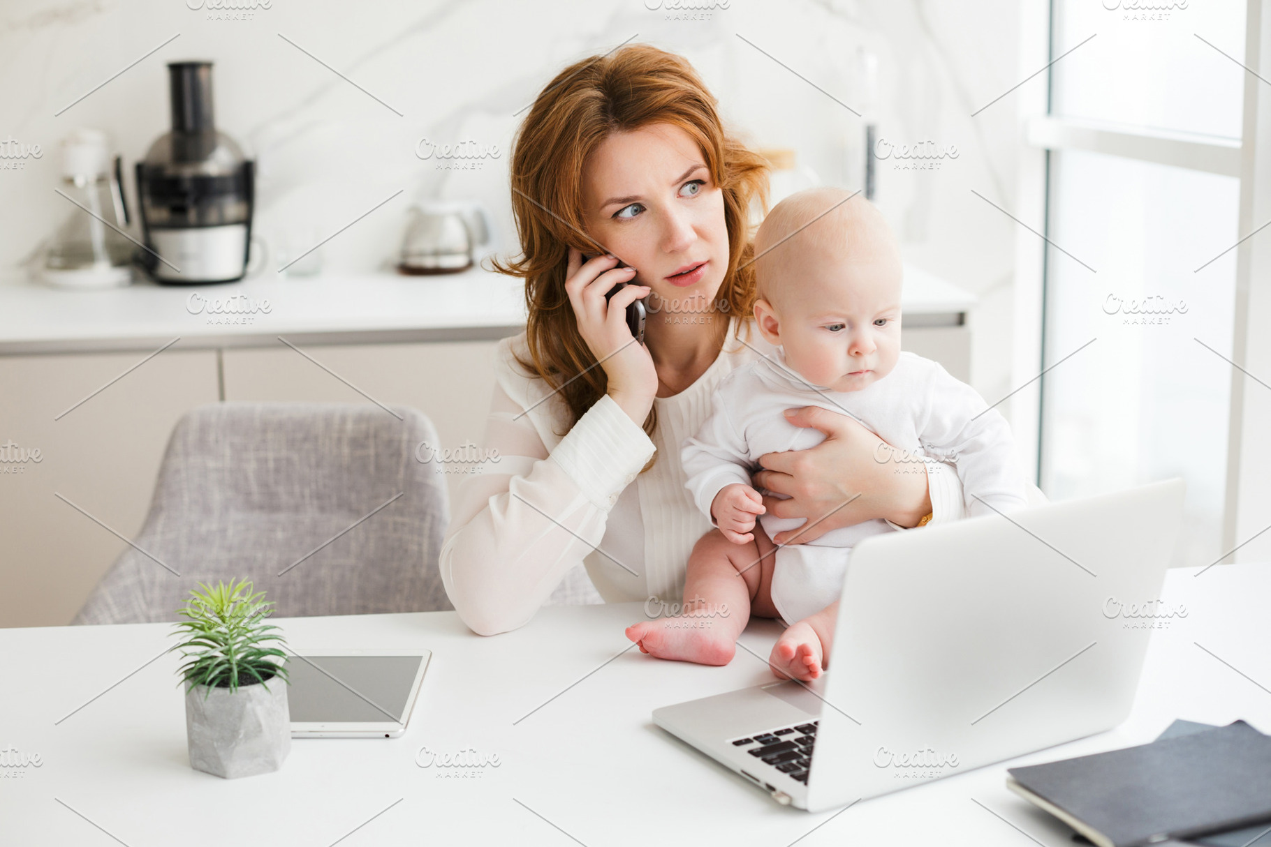 Business woman sitting at the table featuring woman, female, and beauty, a Person Photo by Garetsworkshop