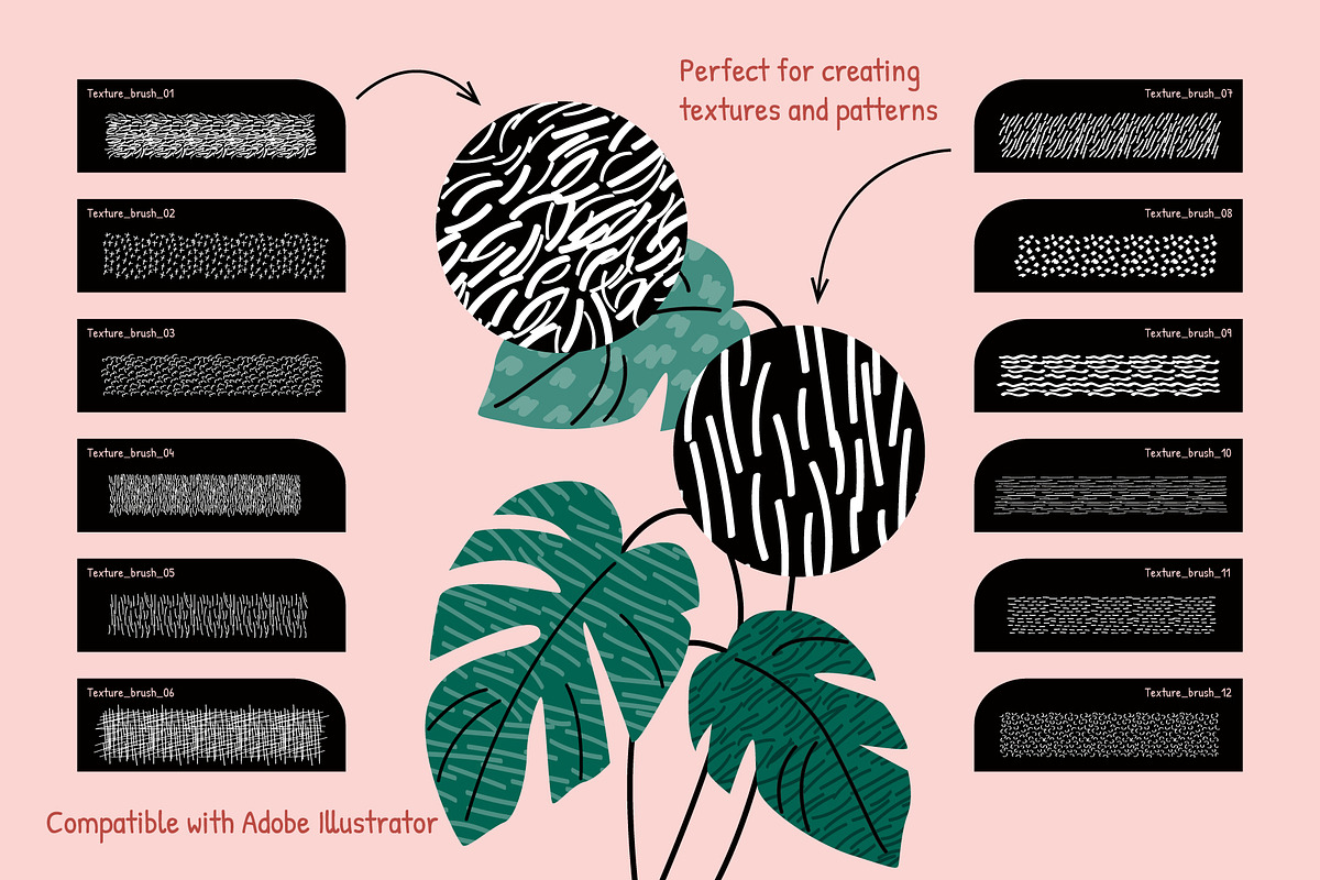 24 Texture Brushes for Illustrator, a Brush Add-On by IuliiaSavko (Photo 2 of 7)