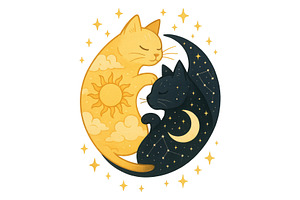 Sun and Moon Yin Yang Cats Wall Art, a Background Graphic by LaseredNinja