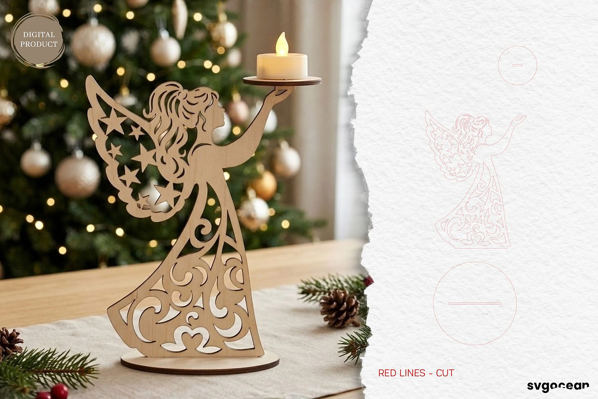 Christmas Angel Candle Holders SVG, a Decorative Illustration by svgocean (Photo 6 of 14)