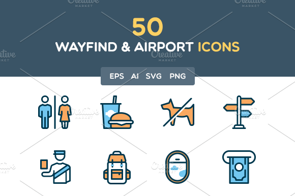 Wayfind And Airport Filled Icon Set